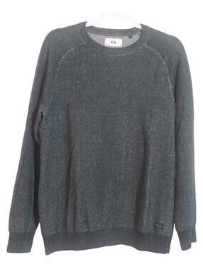 C&A Green Ribbed Knit Crew Neck Cotton Sweatshirt Casual Size M